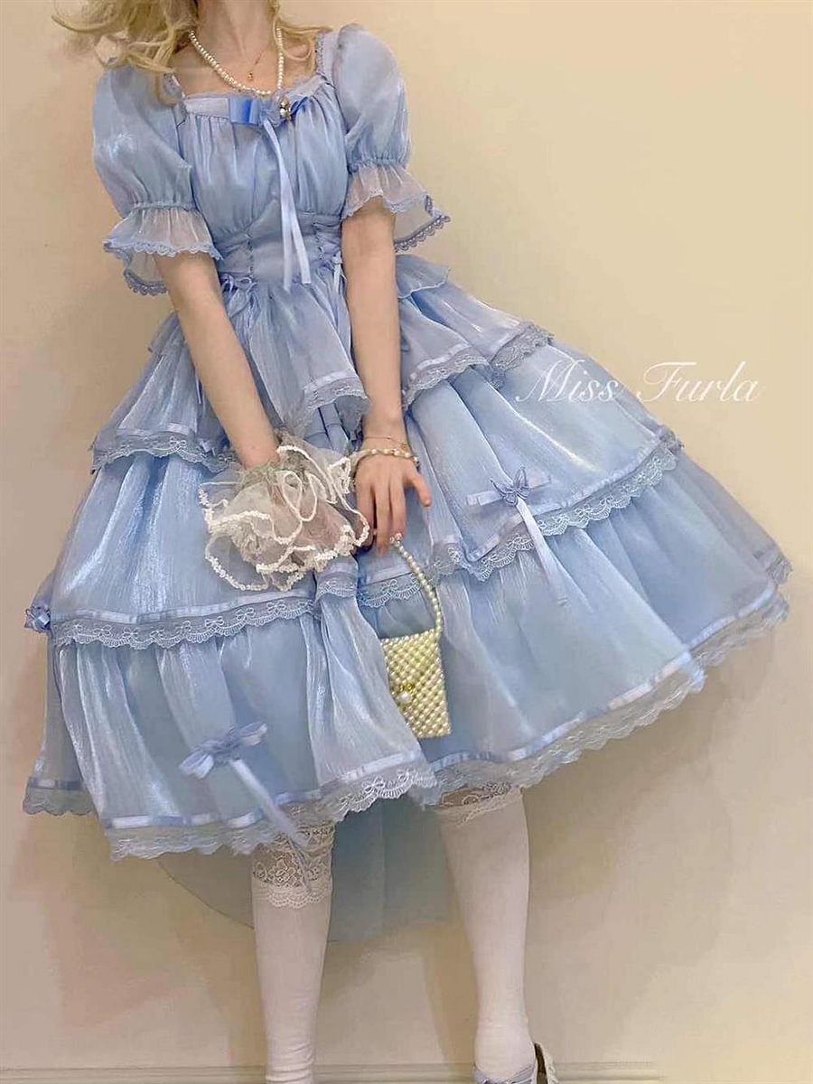 Flower Wedding White OP Dress Spring and Summer Pink and Blue Black Lolita