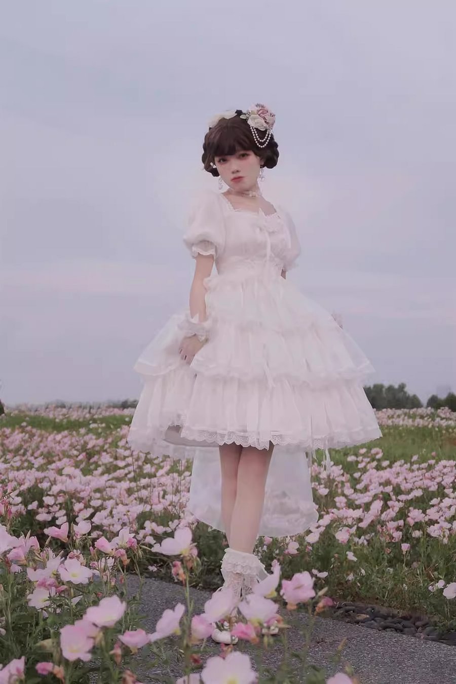 Flower Wedding White OP Dress Spring and Summer Pink and Blue Black Lolita