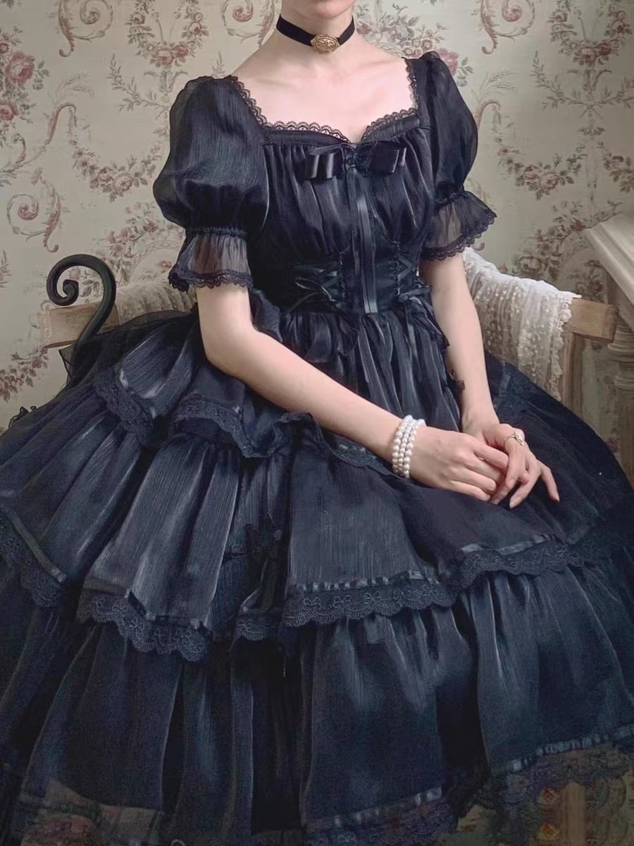 Flower Wedding White OP Dress Spring and Summer Pink and Blue Black Lolita