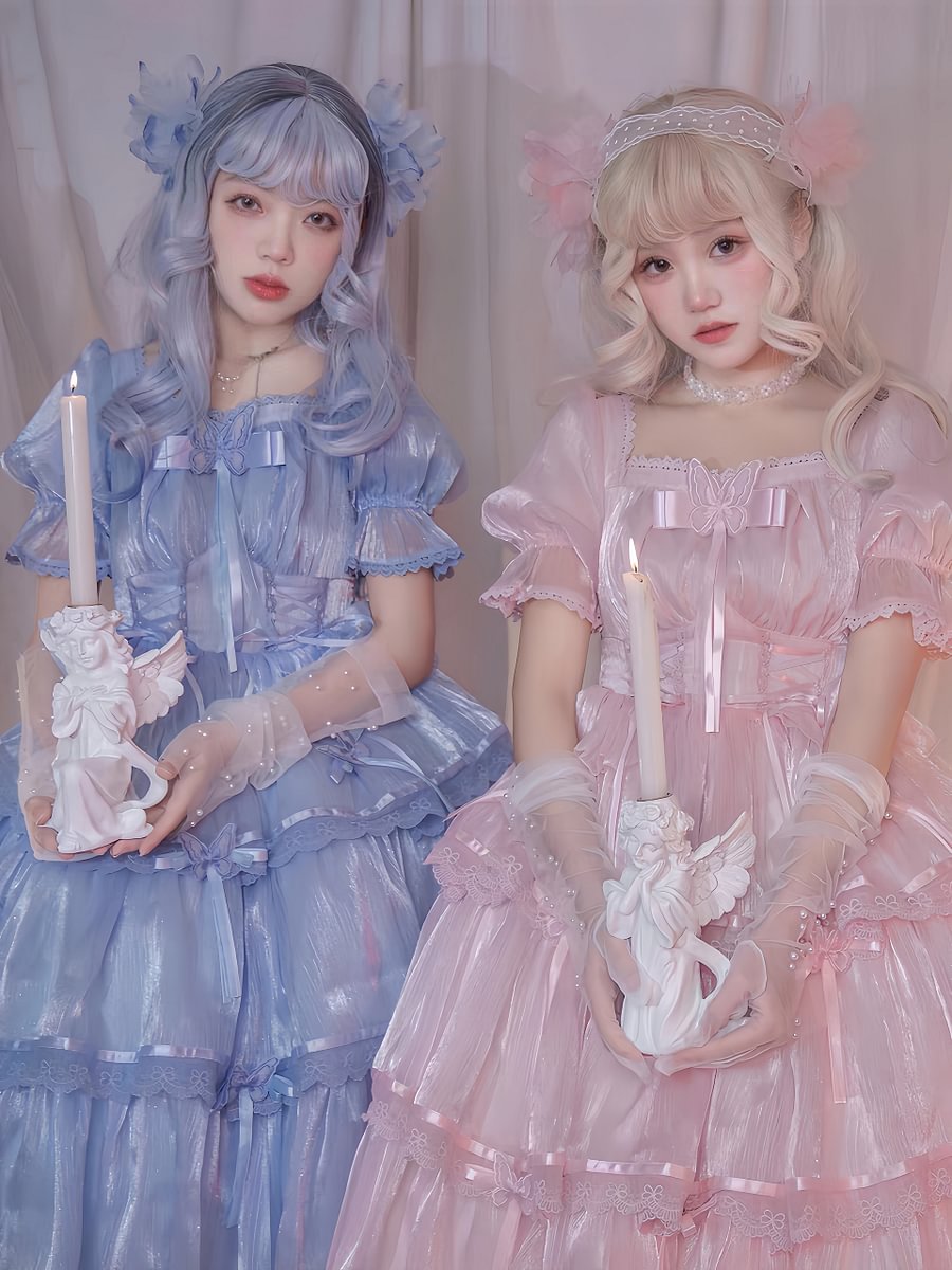 Flower Wedding White OP Dress Spring and Summer Pink and Blue Black Lolita