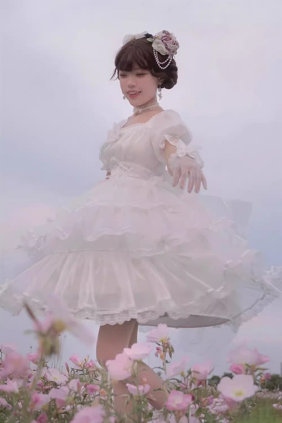 Flower Wedding White OP Dress Spring and Summer Pink and Blue Black Lolita