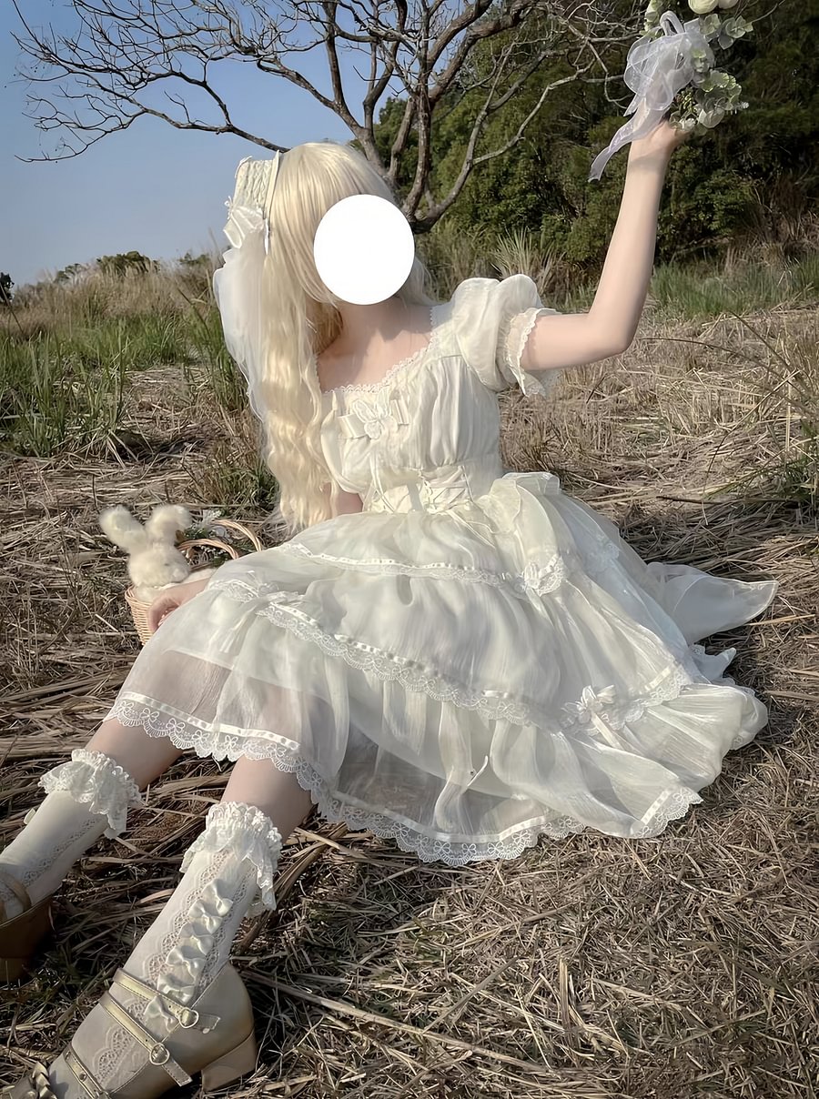 Flower Wedding White OP Dress Spring and Summer Pink and Blue Black Lolita
