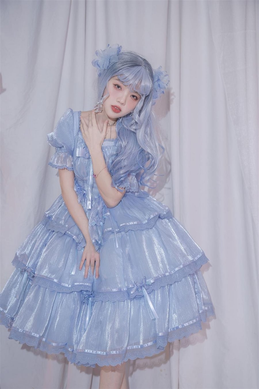 Flower Wedding White OP Dress Spring and Summer Pink and Blue Black Lolita