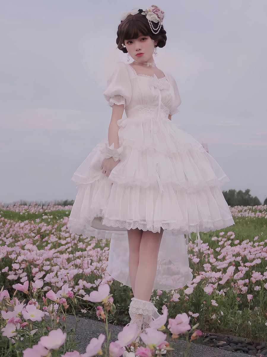 Flower Wedding White OP Dress Spring and Summer Pink and Blue Black Lolita