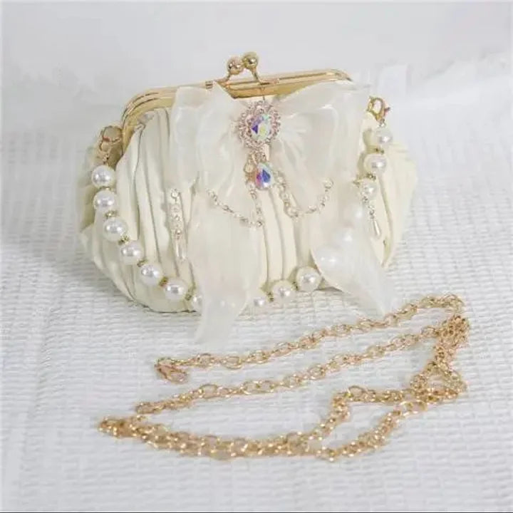 Gorgeous Pearl Bow Crossbody Bag Lolita Shell Bag Elegant Lolita Accessory Handbag