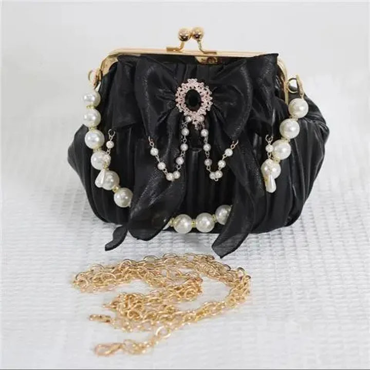 Gorgeous Pearl Bow Crossbody Bag Lolita Shell Bag Elegant Lolita Accessory Handbag