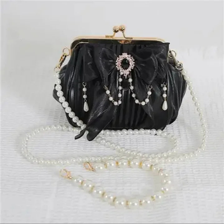 Gorgeous Pearl Bow Crossbody Bag Lolita Shell Bag Elegant Lolita Accessory Handbag