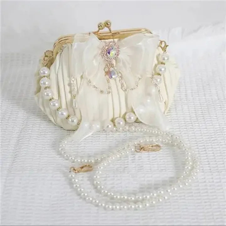 Gorgeous Pearl Bow Crossbody Bag Lolita Shell Bag Elegant Lolita Accessory Handbag
