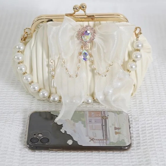 Gorgeous Pearl Bow Crossbody Bag Lolita Shell Bag Elegant Lolita Accessory Handbag