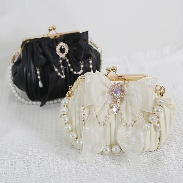 Gorgeous Pearl Bow Crossbody Bag Lolita Shell Bag Elegant Lolita Accessory Handbag