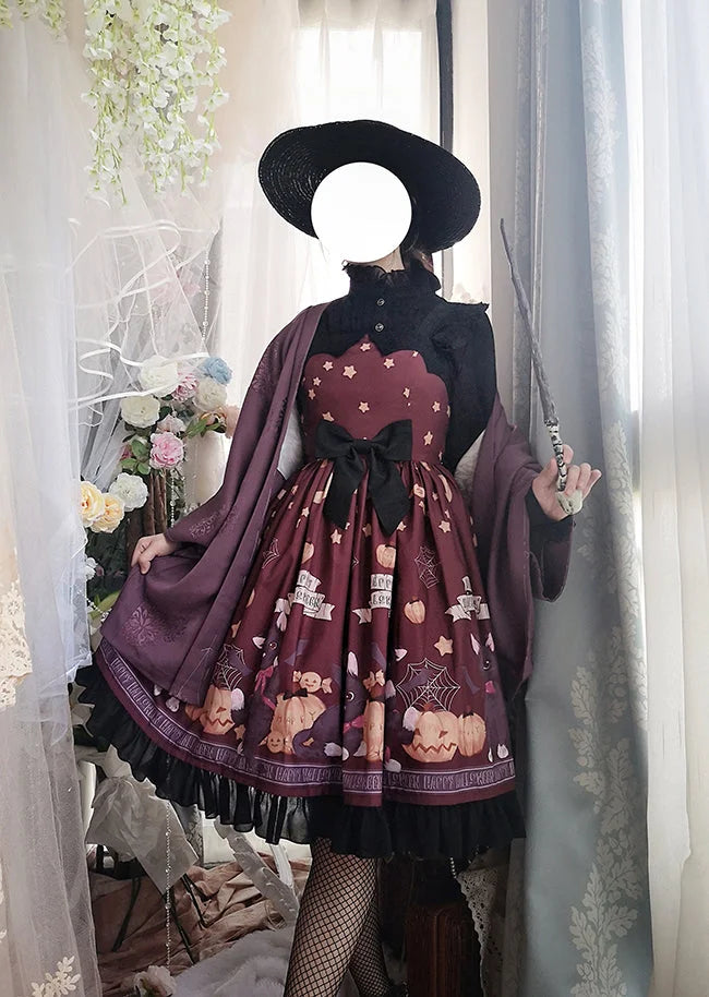 Goth Lolita Classic Sweet Lolita Purple RedHalloween Cat Lolita Dress JSK