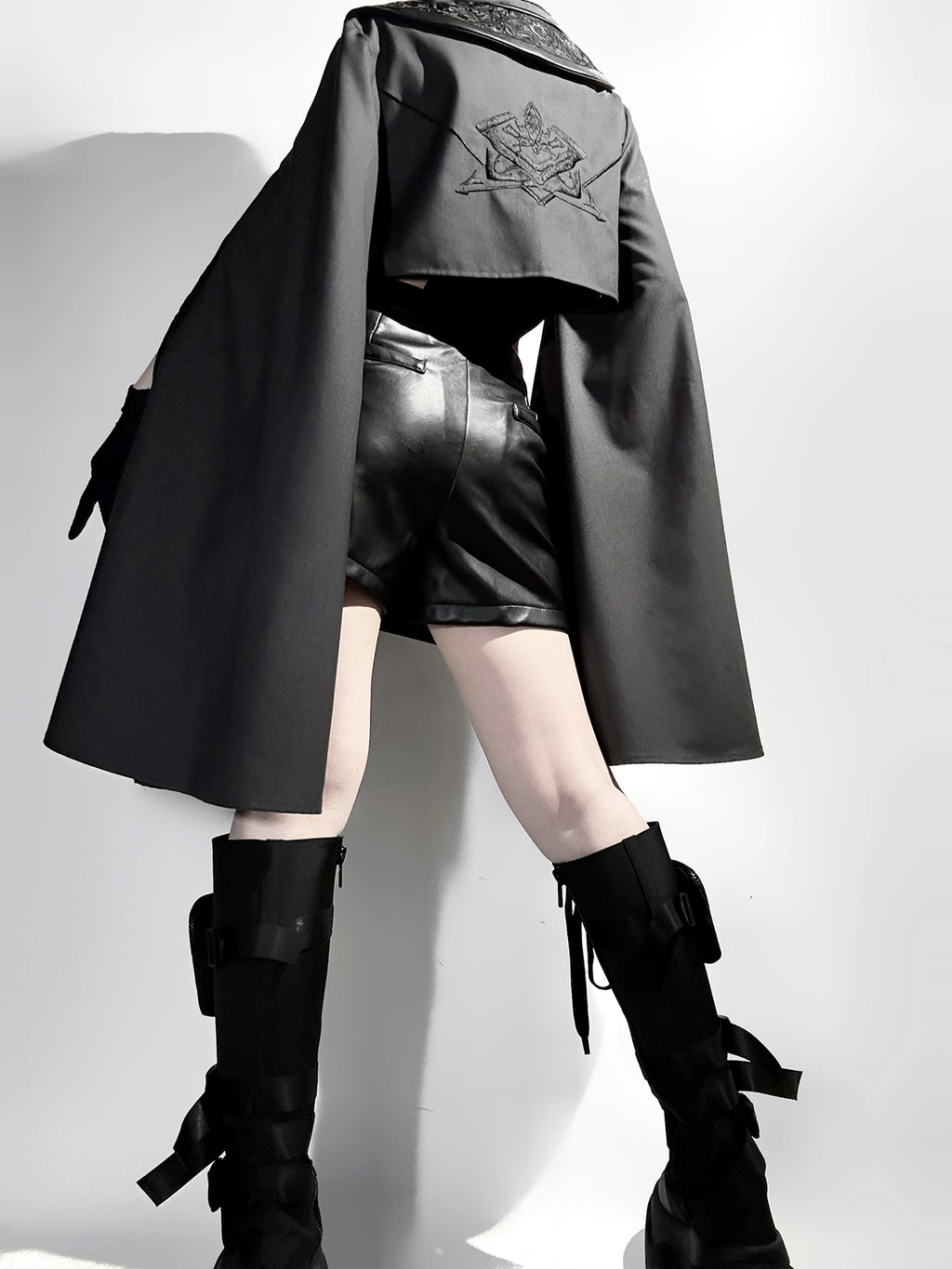 Goth Lolita Cloak Blouse Shorts Set Black Tactical Inspired Ensemble Pants