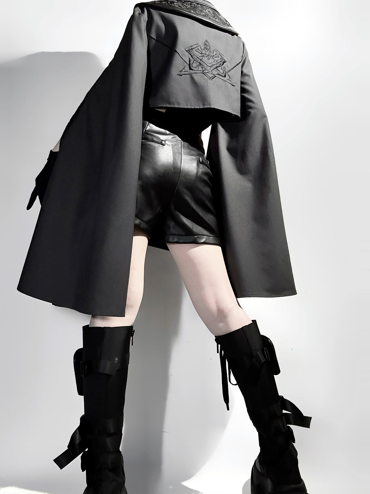 Goth Lolita Cloak Blouse Shorts Set Black Tactical Inspired Ensemble Pants
