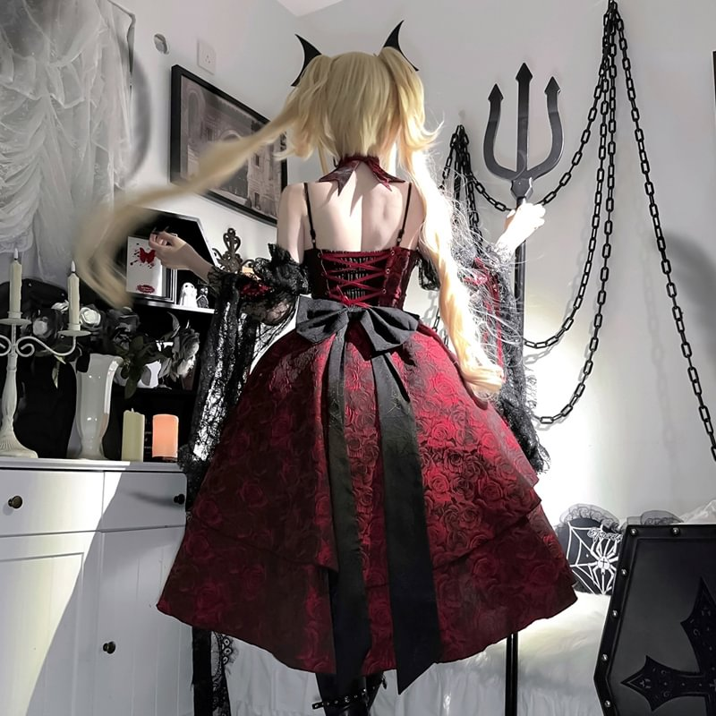 Goth Lolita Court Red Goth Vintage Suspender Skirt Mine Skirt Lolita Dress