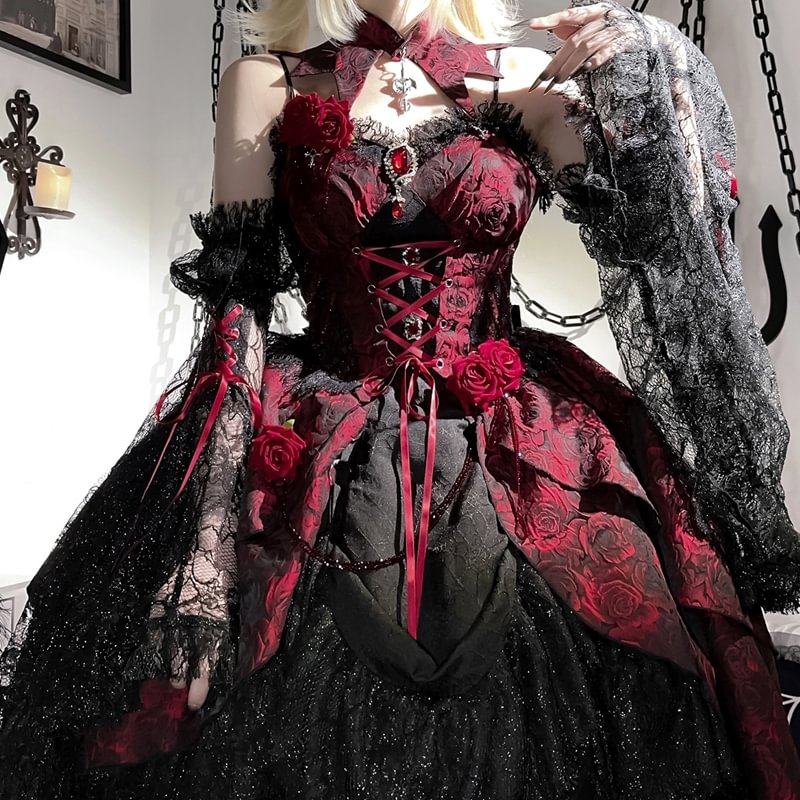 Goth Lolita Court Red Goth Vintage Suspender Skirt Mine Skirt Lolita Dress