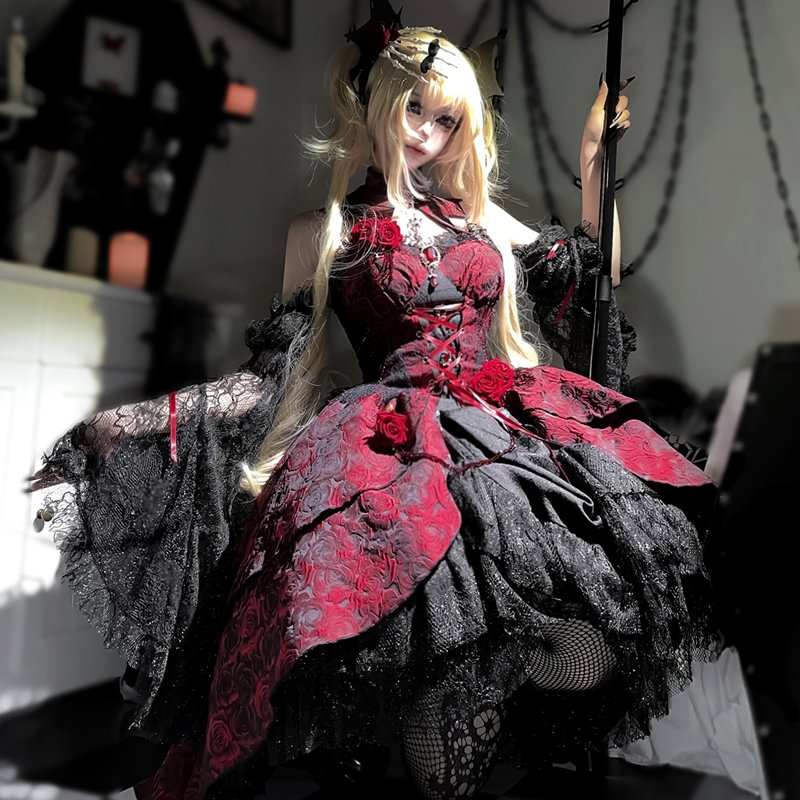 Goth Lolita Court Red Goth Vintage Suspender Skirt Mine Skirt Lolita Dress
