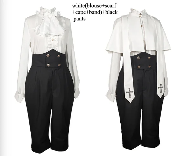 Goth Lolita Dress Holy Academy Prince Lolita Prince Skirt Set Black White Cape Blouse Pants