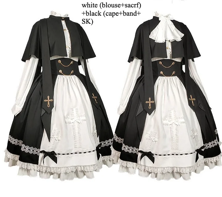Goth Lolita Dress Holy Academy Prince Lolita Prince Skirt Set Black White Cape Blouse Pants
