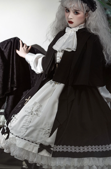 Goth Lolita Dress Holy Academy Prince Lolita Prince Skirt Set Black White Cape Blouse Pants