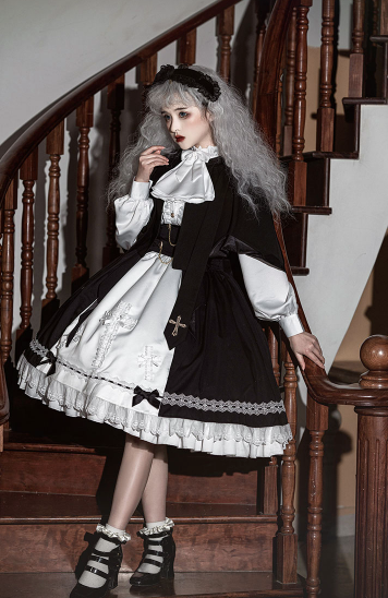 Goth Lolita Dress Holy Academy Prince Lolita Prince Skirt Set Black White Cape Blouse Pants