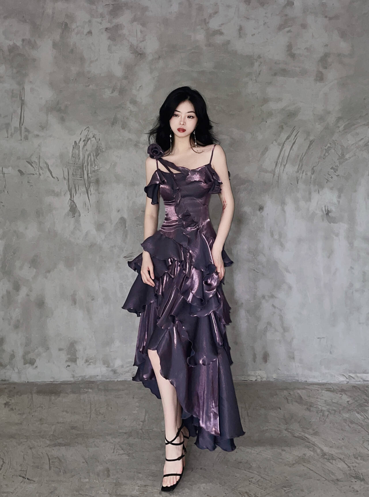 [Pre]Gothic Lolita Goth Prom Dress Irregular Ruffle Edge Burgundy Red Skirt Long Skirt Summer Dress