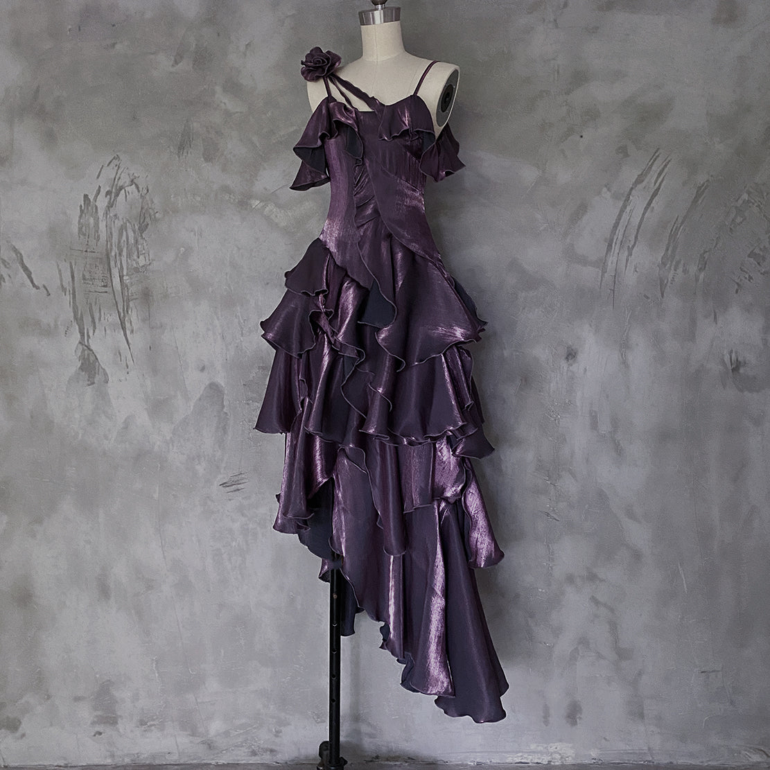[Pre]Gothic Lolita Goth Prom Dress Irregular Ruffle Edge Burgundy Red Skirt Long Skirt Summer Dress