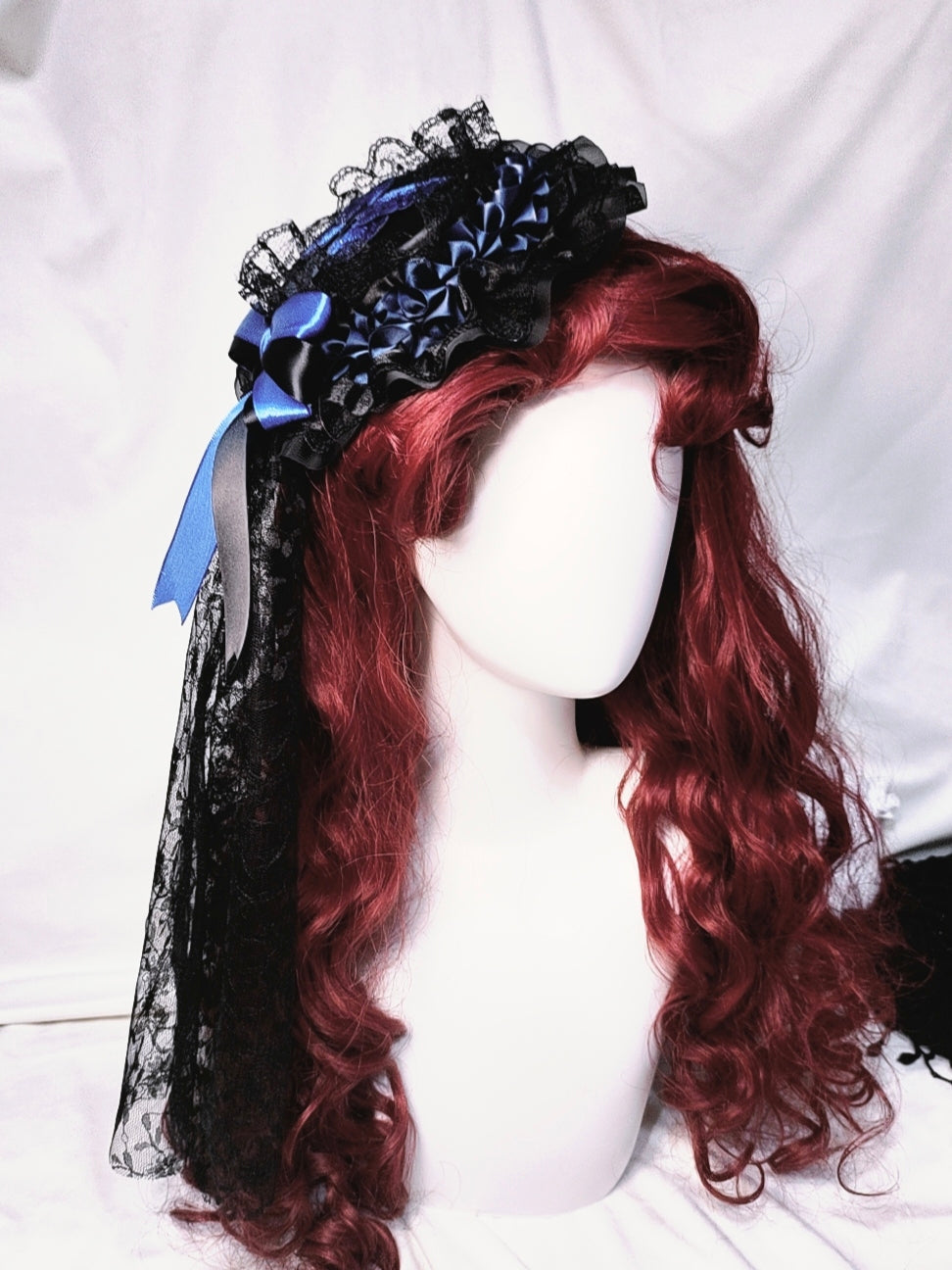 Goth Lolita Halloween Hair Accessories: Black and Blue Lace Headpiece