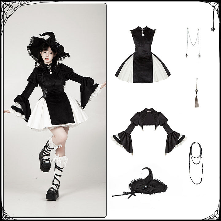 Goth Lolita Halloween Length Op Witch Hat Cape Twins Autumn Winter Lolita Dresses