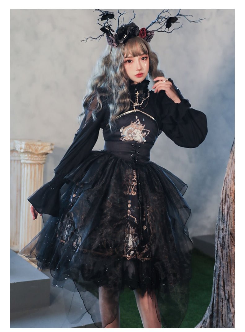 Goth Lolita Plus Size Black Gothic Dark Lace Lolita JSK Black Shirt Long Sleeve Lolita Dresses 3XL Lolita Dress Jumper Skirt