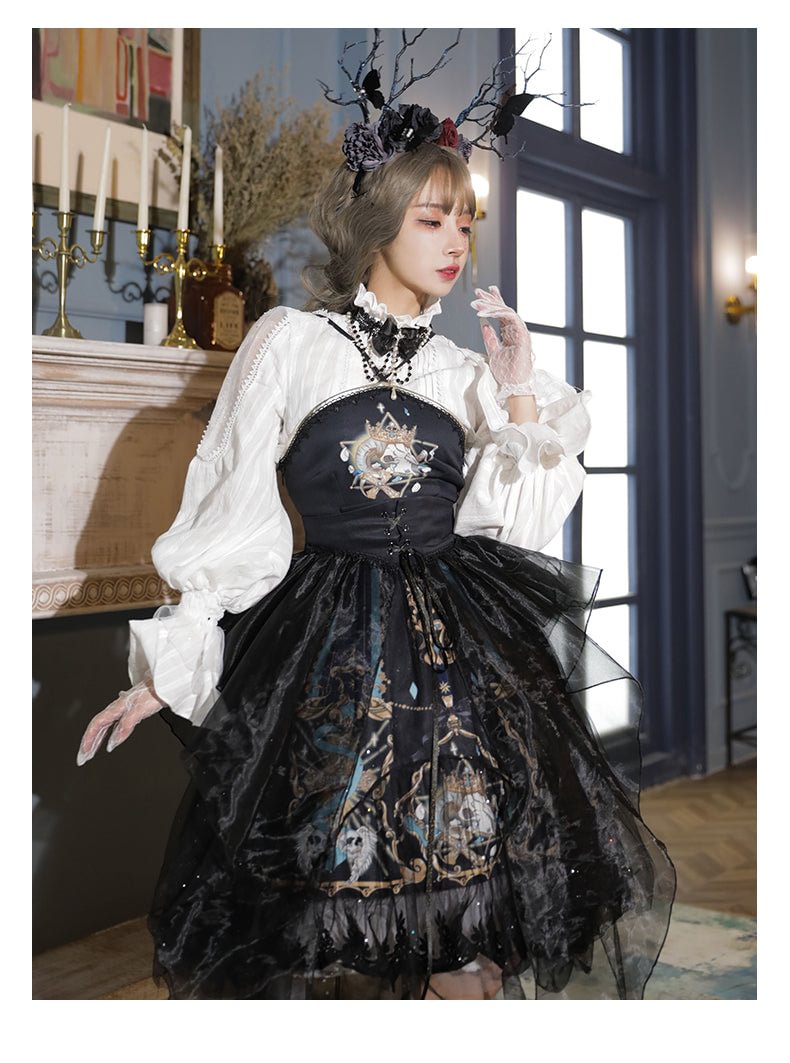 Goth Lolita Plus Size Black Gothic Dark Lace Lolita JSK Black Shirt Long Sleeve Lolita Dresses 3XL Lolita Dress Jumper Skirt