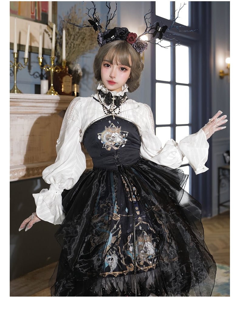 Goth Lolita Plus Size Black Gothic Dark Lace Lolita JSK Black Shirt Long Sleeve Lolita Dresses 3XL Lolita Dress Jumper Skirt