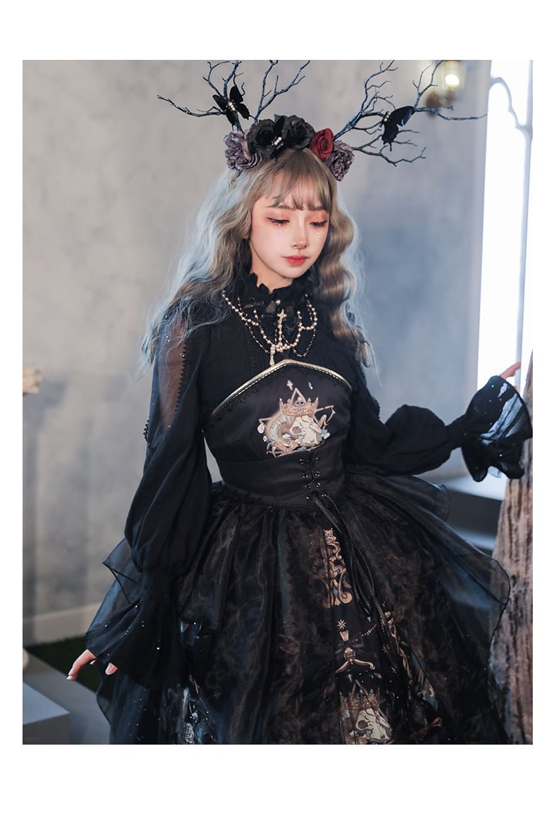 Goth Lolita Plus Size Black Gothic Dark Lace Lolita JSK Black Shirt Long Sleeve Lolita Dresses 3XL Lolita Dress Jumper Skirt