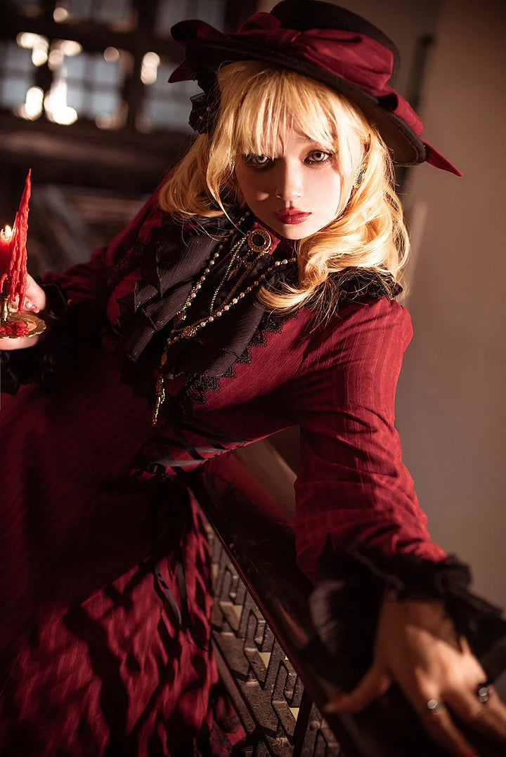 Goth Lolita Vintage Elegant Lolita Dress OP Victorian Lolita Classic Outfit Black Red Gothic Maxi Dresses One Piece Dress