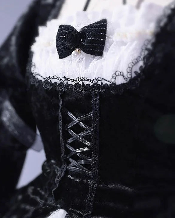 Goth Lolita Vintage Outfit Jacquard Long Dress Style Rococo Dress  Hallowmas Which Costume Cosplay