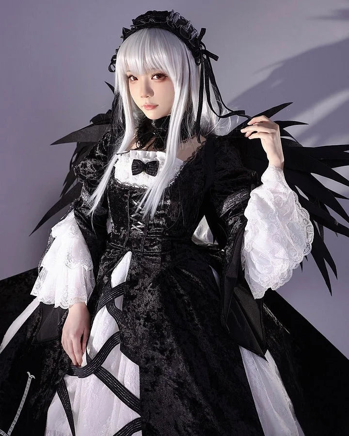 Goth Lolita Vintage Outfit Jacquard Long Dress Style Rococo Dress  Hallowmas Which Costume Cosplay