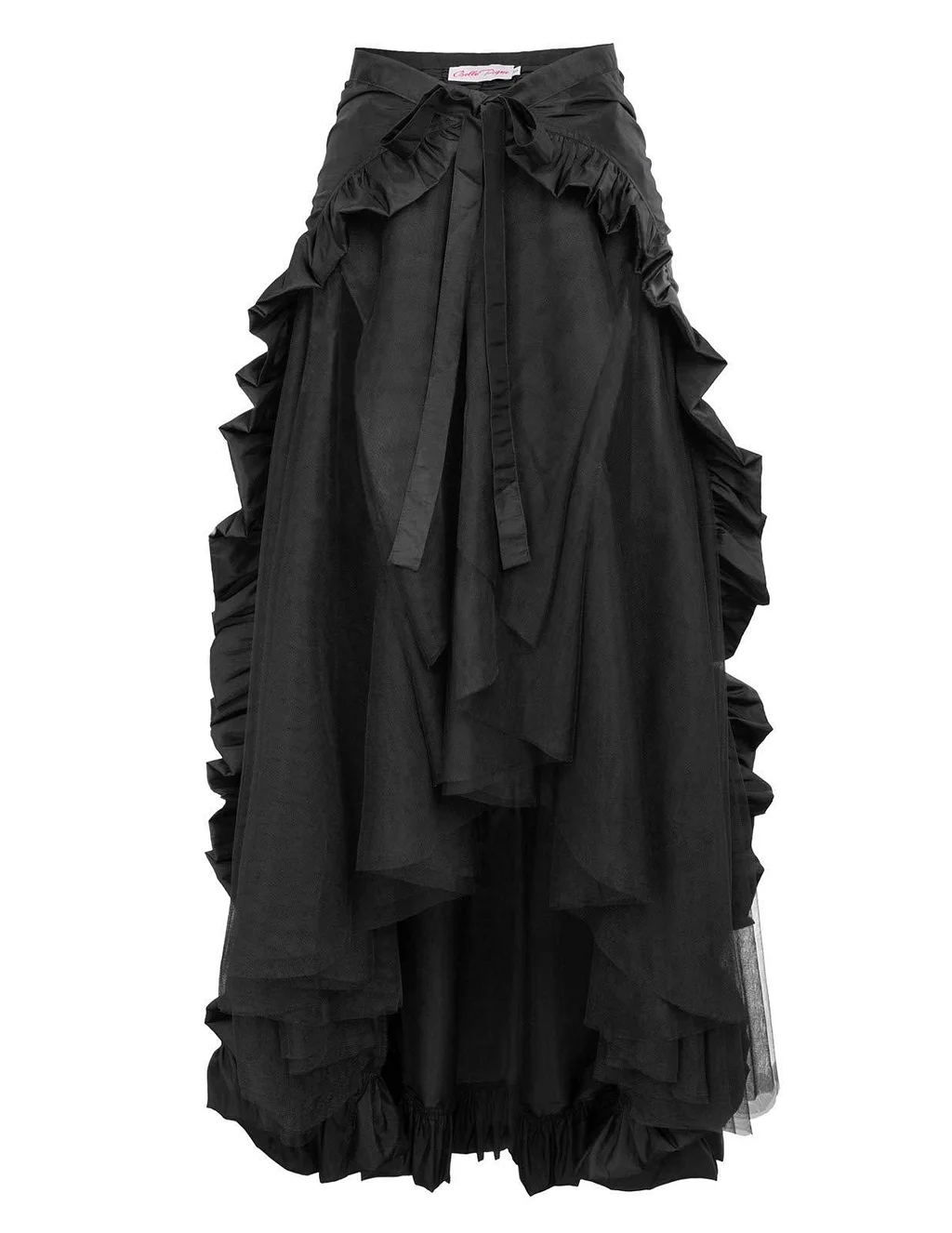 Goth Lolita Red American Victirian Retro Denim Pleated Skirt Ruffle Edge Lace Pirate Skirt