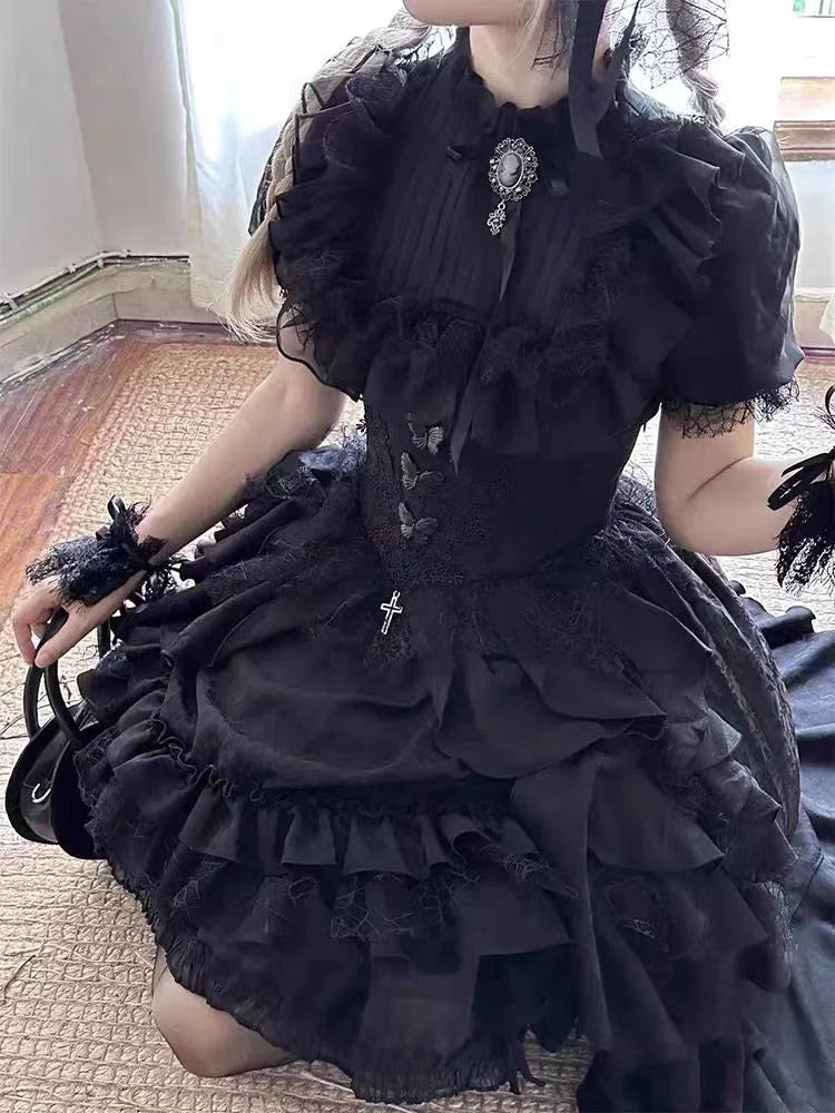 Goth Lolita Skirt Dark Black Vampire Count Lolita and Shirt Blouse Lift Lolita Dress