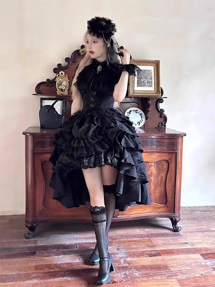 Goth Lolita Skirt Dark Black Vampire Count Lolita and Shirt Blouse Lift Lolita Dress