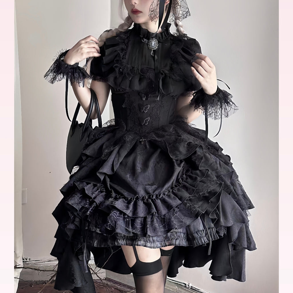 Goth Lolita Skirt Dark Black Vampire Count Lolita and Shirt Blouse Lift Lolita Dress