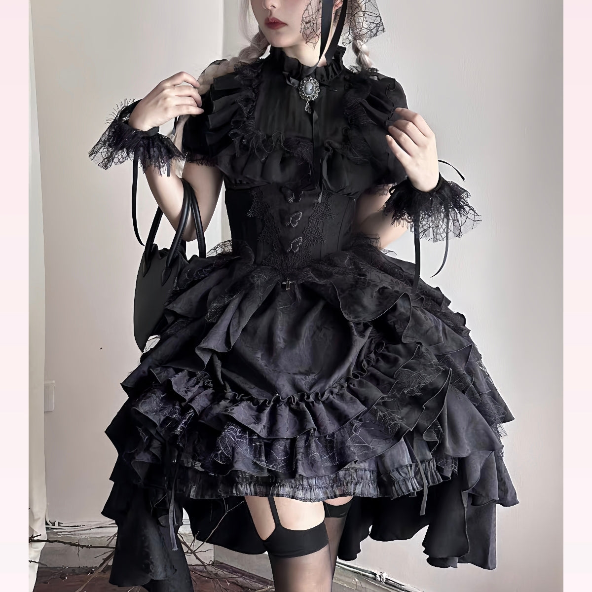 Goth Lolita Skirt Dark Black Vampire Count Lolita and Shirt Blouse Lift Lolita Dress