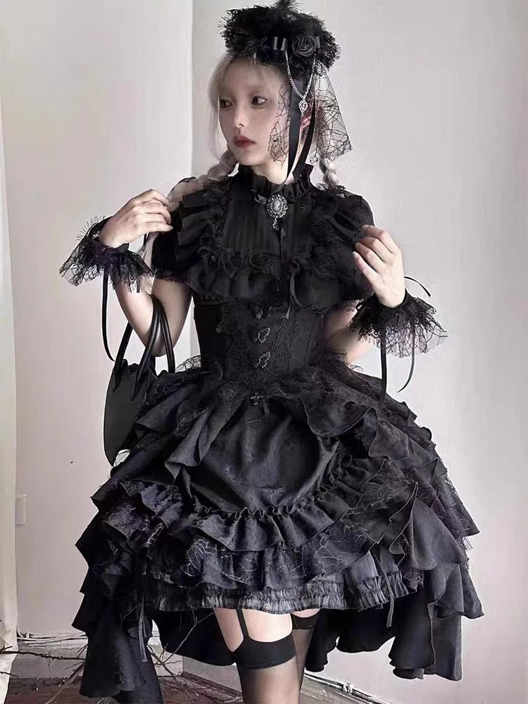 Goth Lolita Skirt Dark Black Vampire Count Lolita and Shirt Blouse Lift Lolita Dress