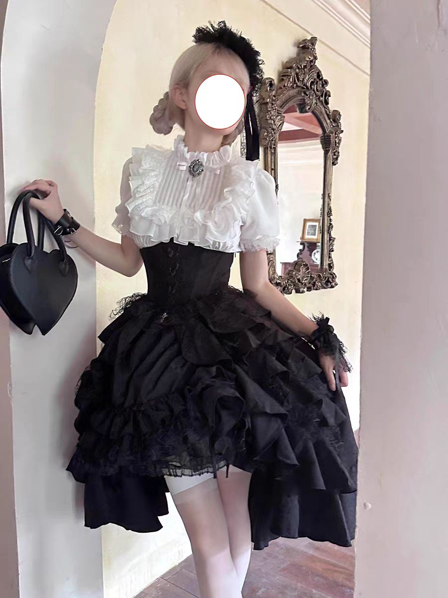 Goth Lolita Skirt Dark Black Vampire Count Lolita and Shirt Blouse Lift Lolita Dress