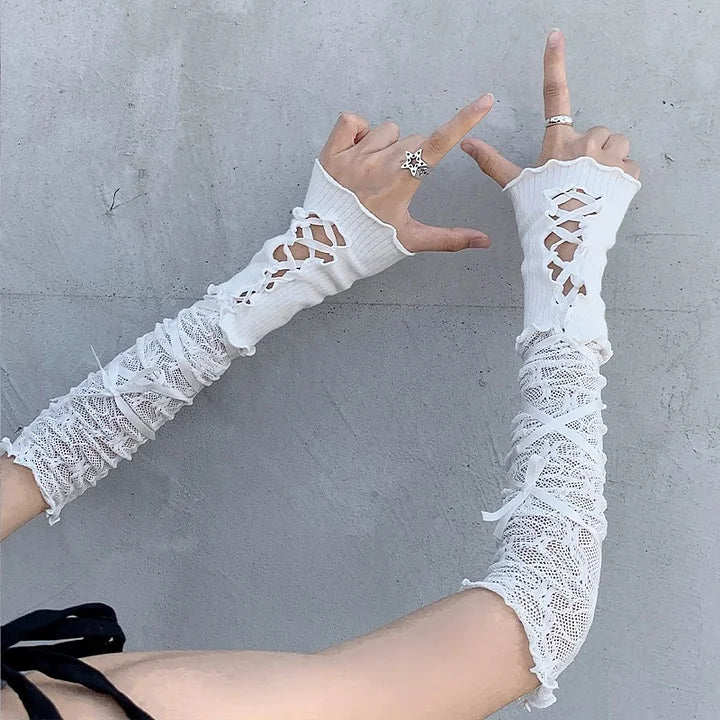 Gothic Black Lace Strap Sleeves Y2K Subculture Lolita Accessory