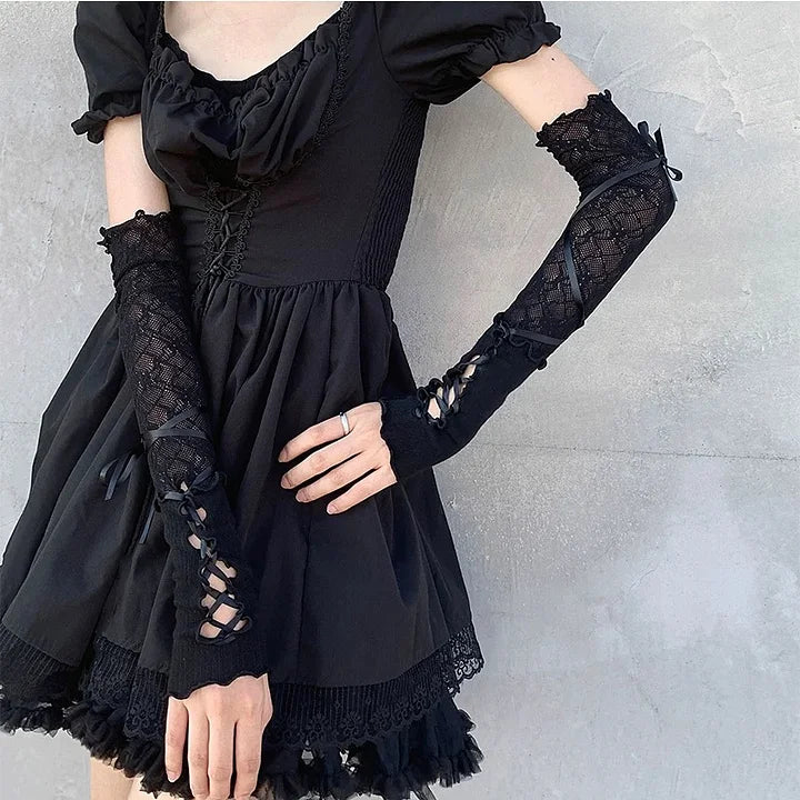 Gothic Black Lace Strap Sleeves Y2K Subculture Lolita Accessory