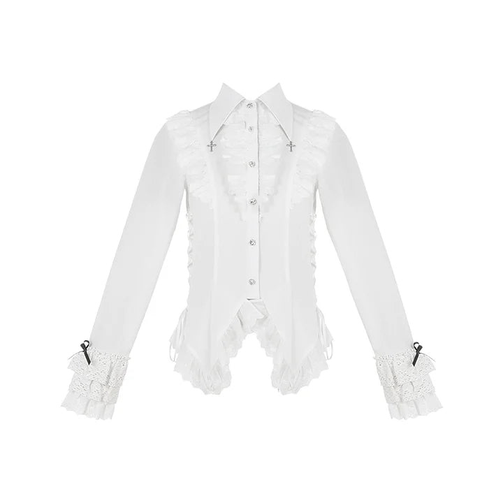 Gothic Black and White Long-sleeved Waist Shirt Lolita Inside Blouse Shirt