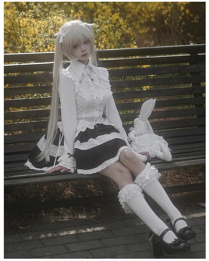 Gothic Black and White Long-sleeved Waist Shirt Lolita Inside Blouse Shirt