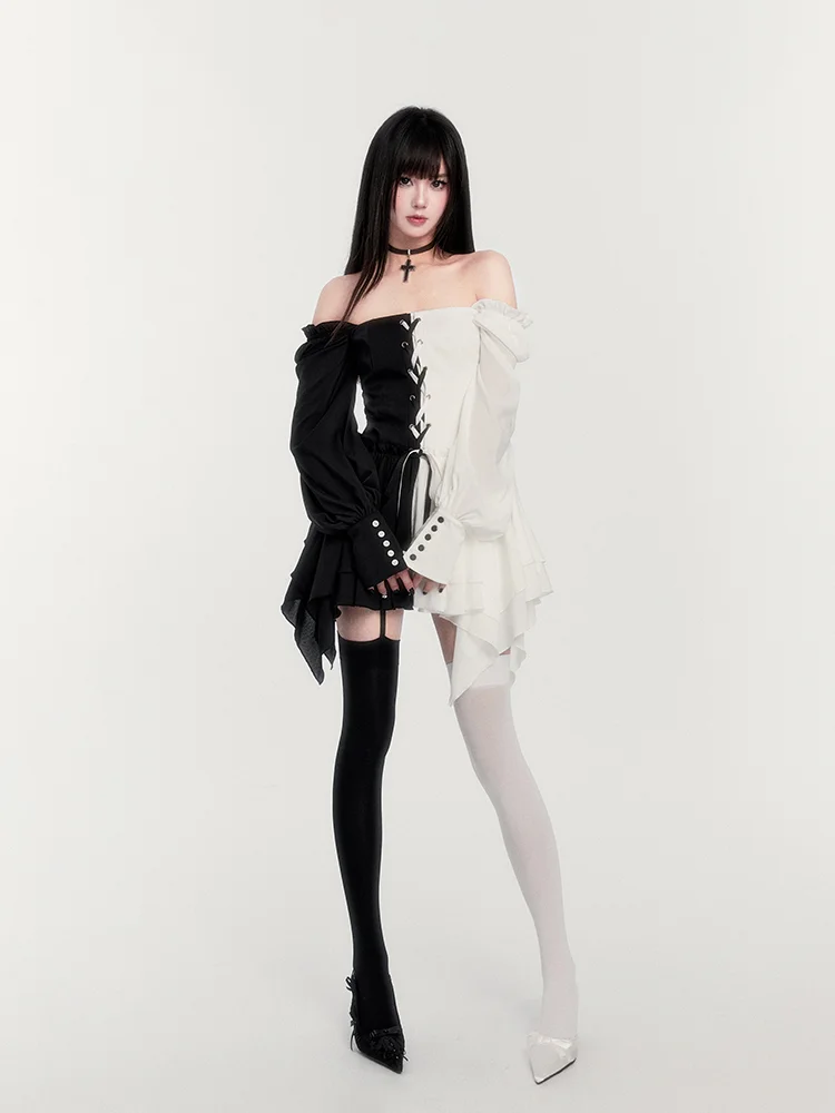 Gothic Dark Black and White Christmas Court Dress Light Lolita