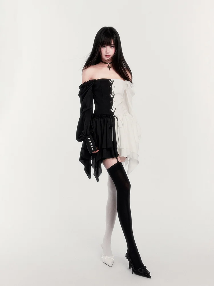 Gothic Dark Black and White Christmas Court Dress Light Lolita