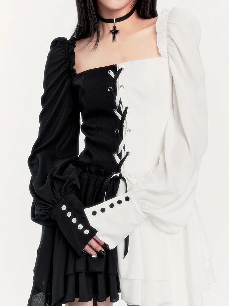 Gothic Dark Black and White Christmas Court Dress Light Lolita