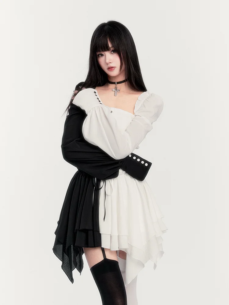 Gothic Dark Black and White Christmas Court Dress Light Lolita